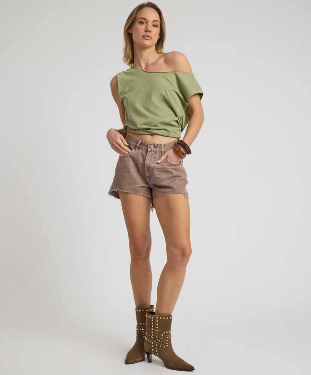 Truckers Mid Waist Denim Shorts - Espresso Brown - Image 9