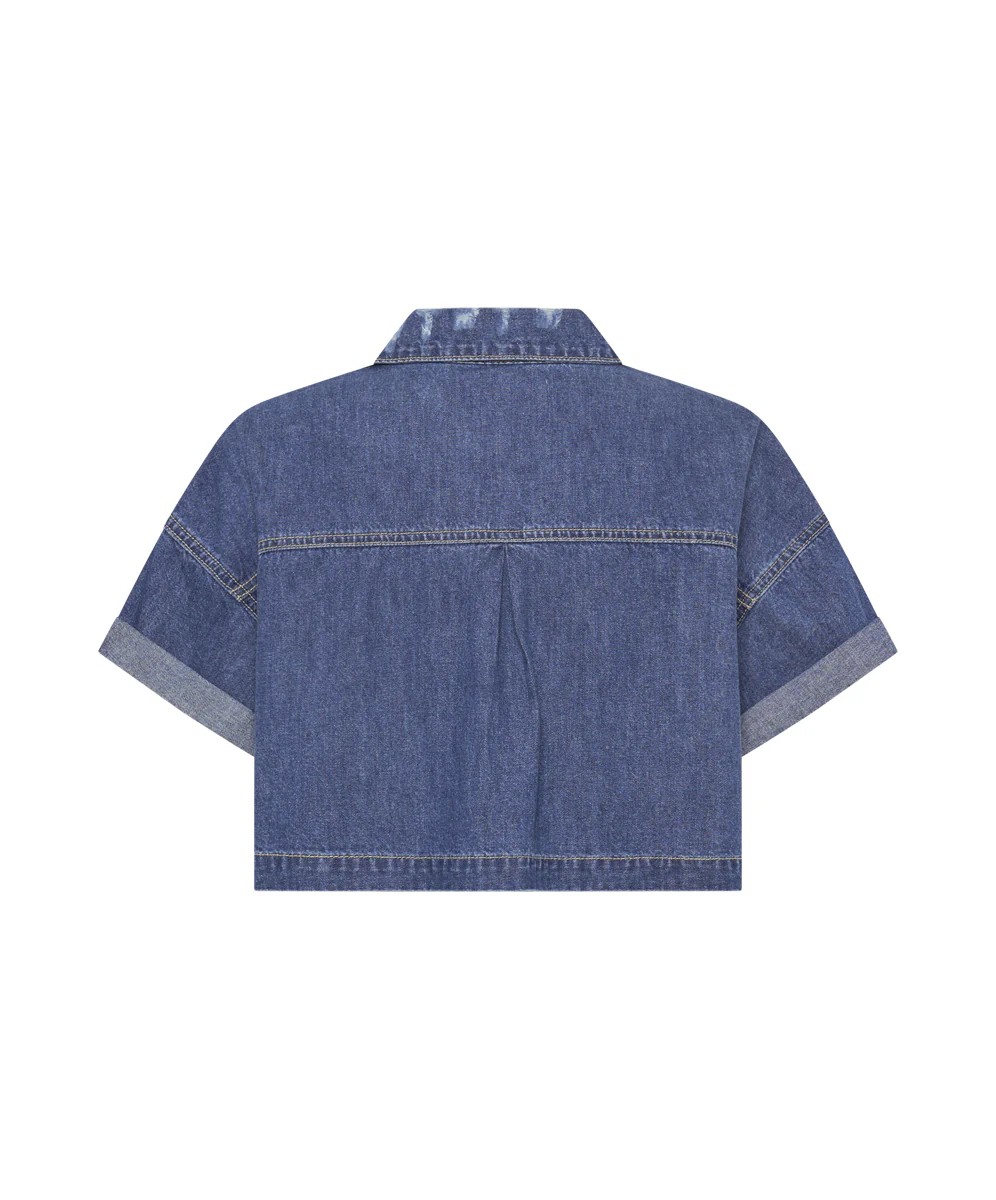 Western Cropped Denim Shirt - True Blue - Image 7