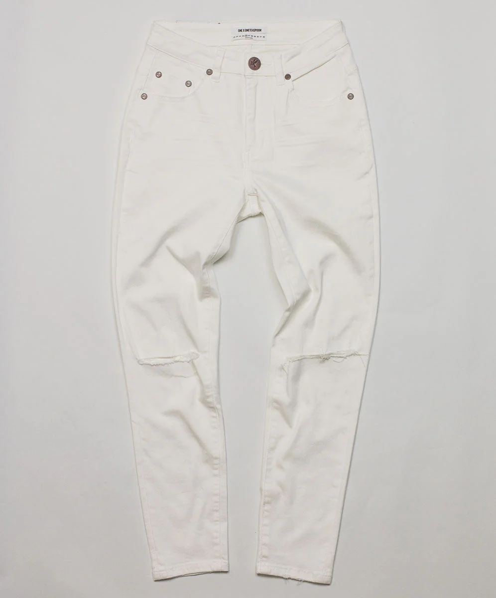 Freebirds II High Waist Stretch Skinny Denim Jeans - True White - Image 6