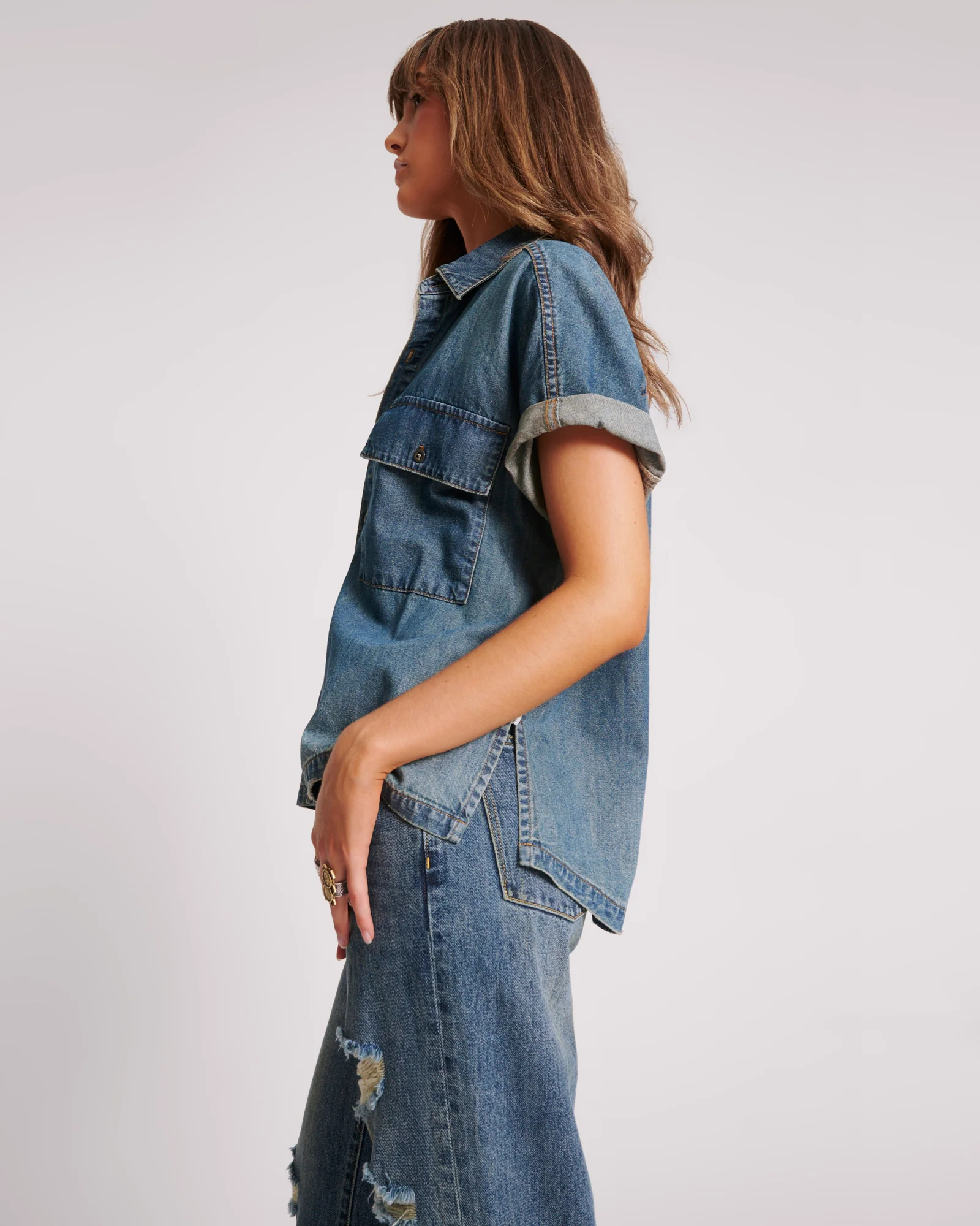 Daria Denim Shirt - Used Blue - Image 2