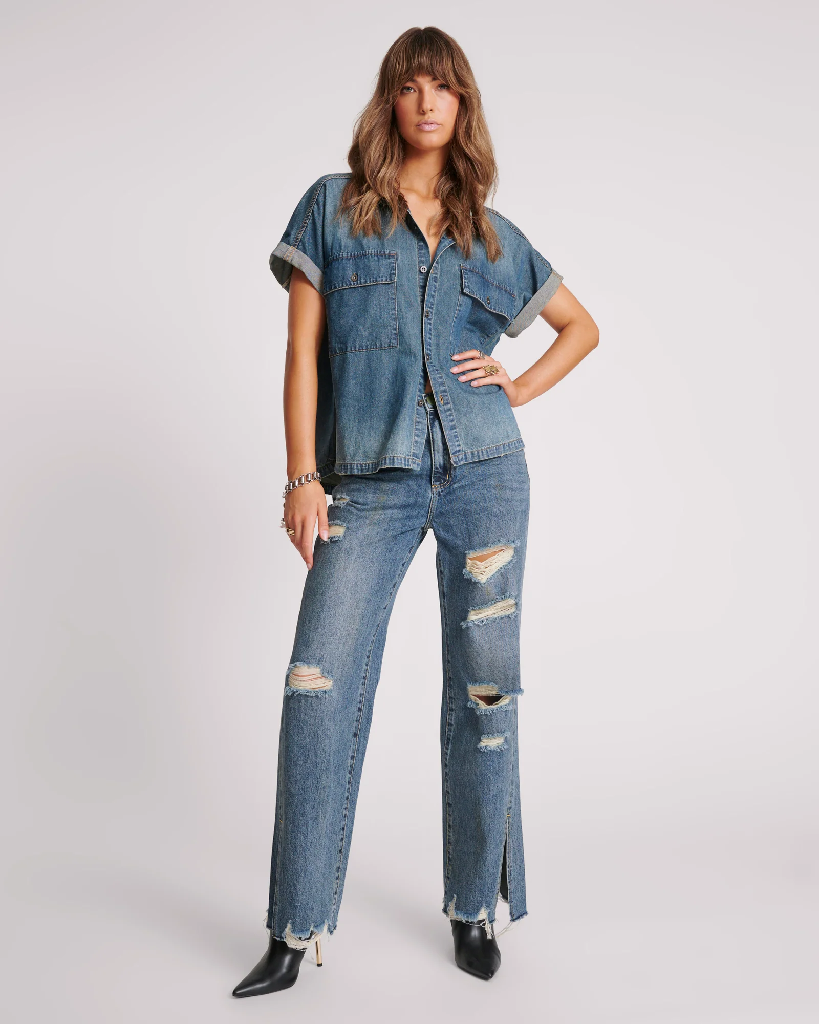 Daria Denim Shirt - Used Blue - Image 5