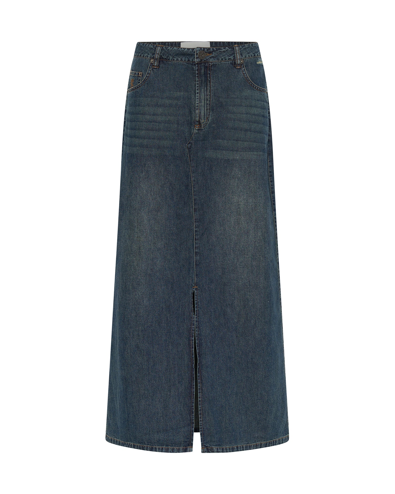 Denim Low Waist Column Skirt - Used Blue - Image 6