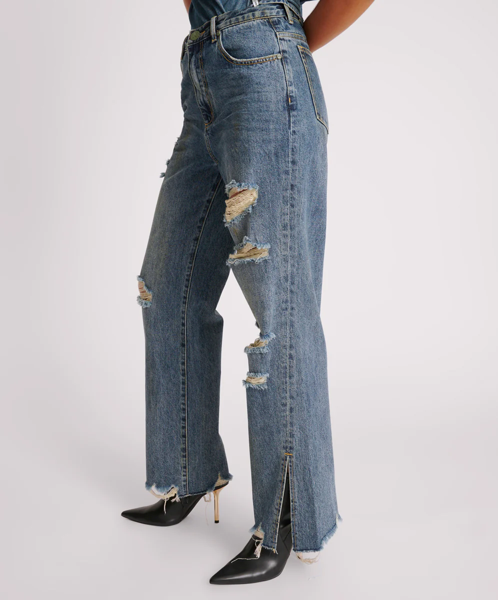 Billie Low Slung Straight Leg Mid Waist Denim Jeans - Used Blue - Image 3