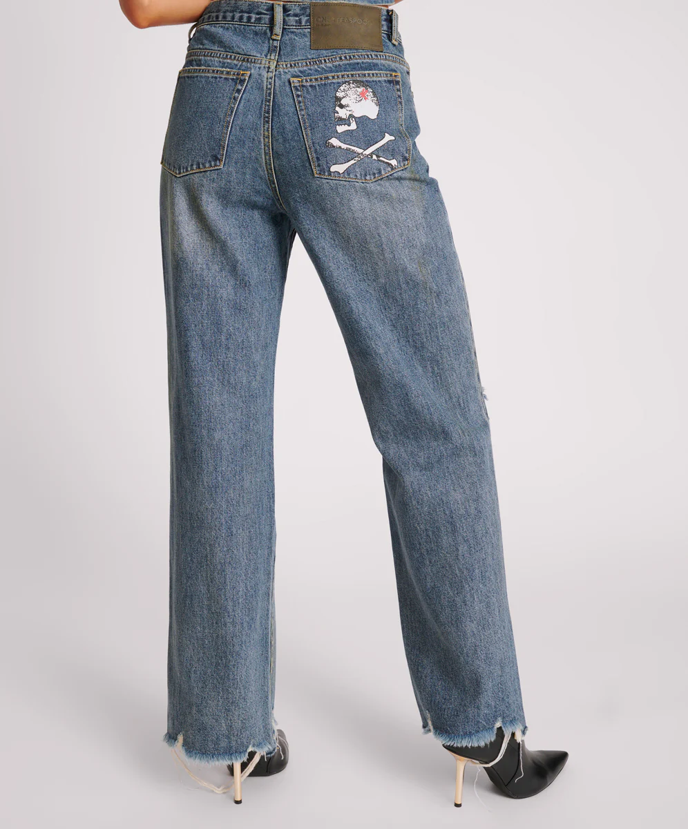 Billie Low Slung Straight Leg Mid Waist Denim Jeans - Used Blue - Image 4