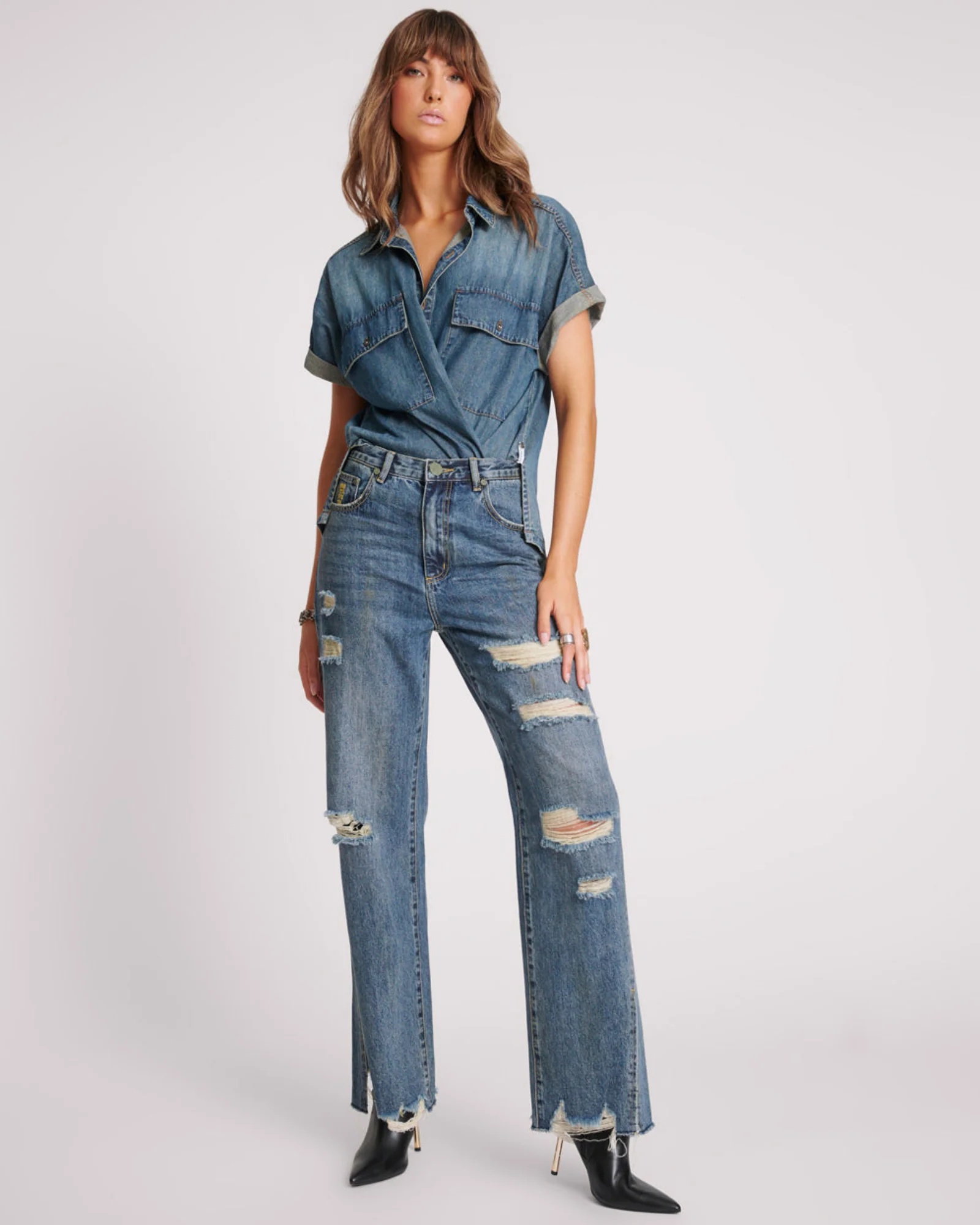USED BLUE STRAIGHT LEG MID WAIST DENIM BILLIE JEANS