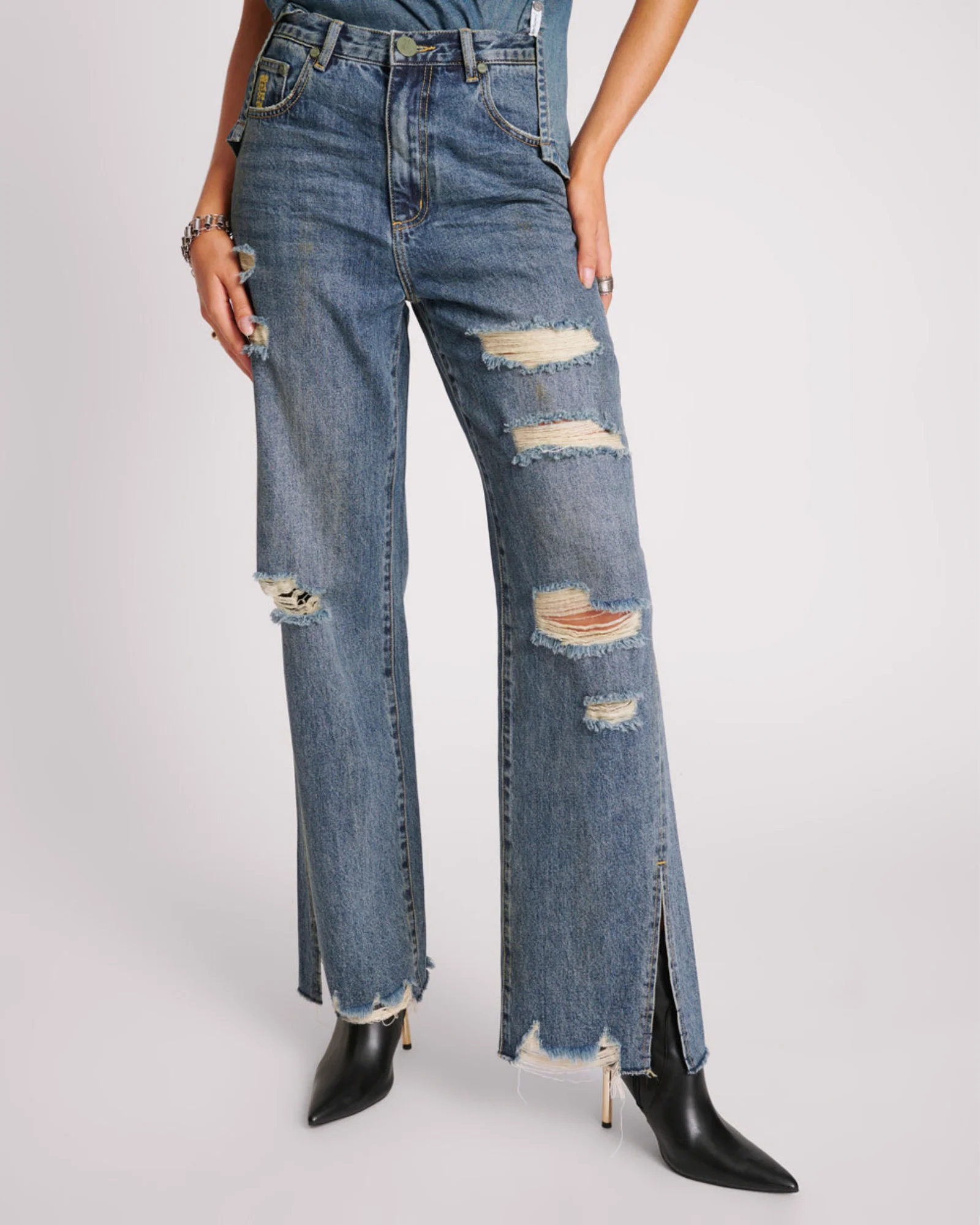 USED BLUE STRAIGHT LEG MID WAIST DENIM BILLIE JEANS - Image 3