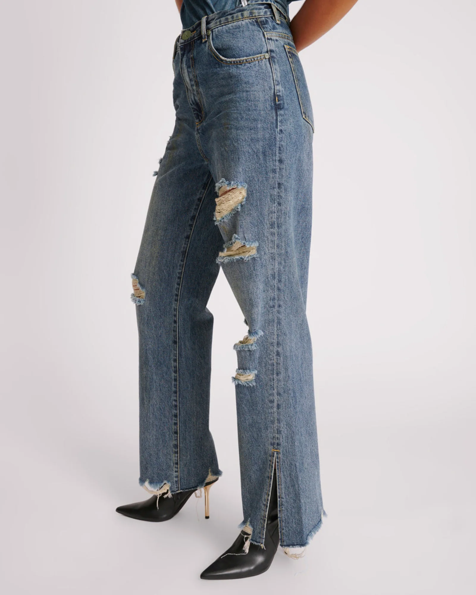 USED BLUE STRAIGHT LEG MID WAIST DENIM BILLIE JEANS - Image 4