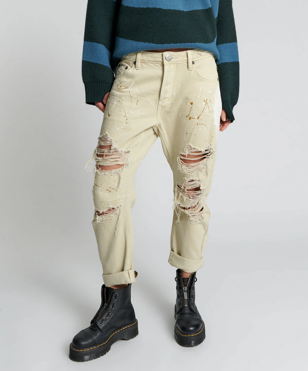 Saints Low Waist Boyfriend Denim Jeans - Vegas Gold - Image 3