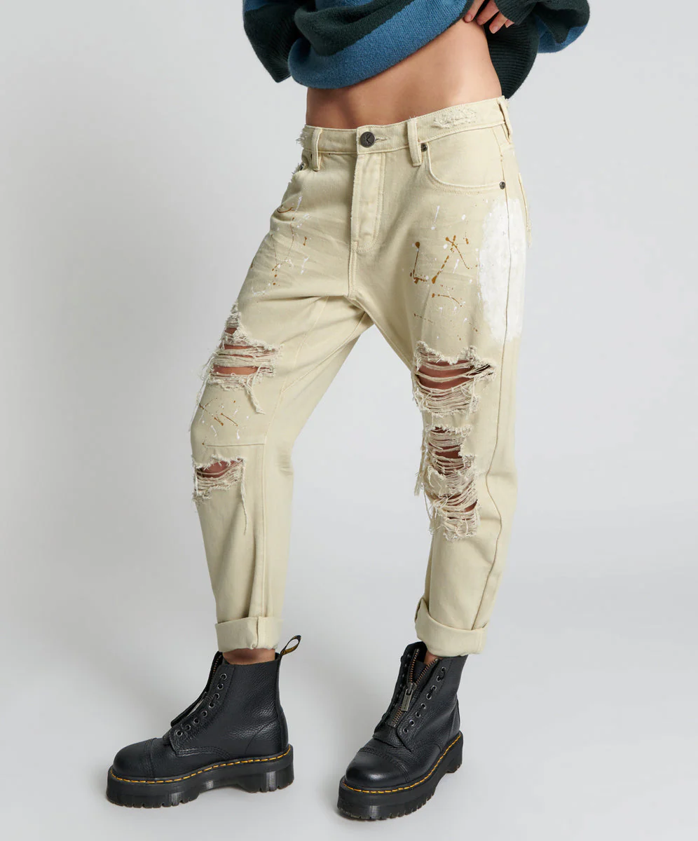 Saints Low Waist Boyfriend Denim Jeans - Vegas Gold - Image 4