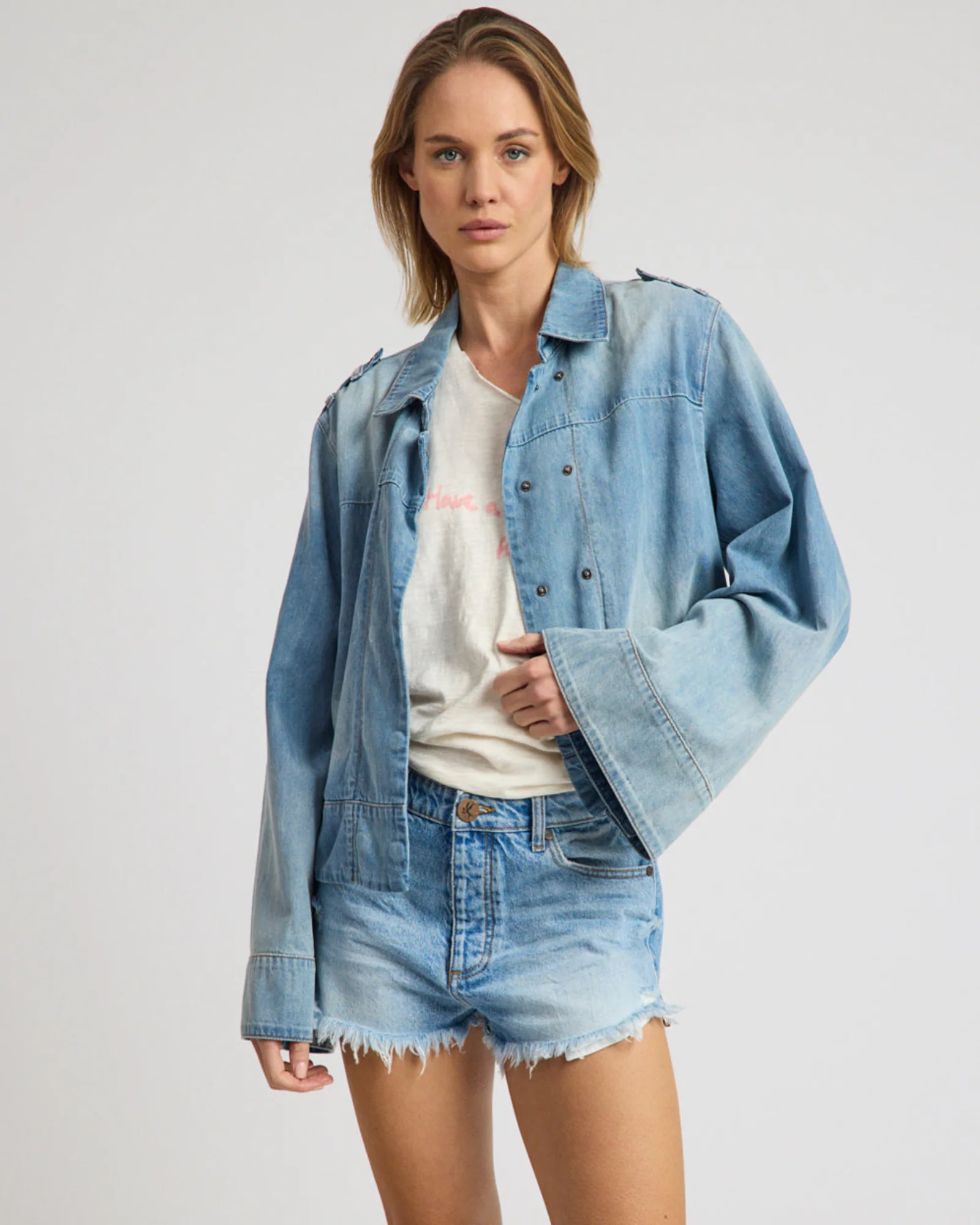 Victory Belle Denim Linen Jacket - Blue Latte - Image 3