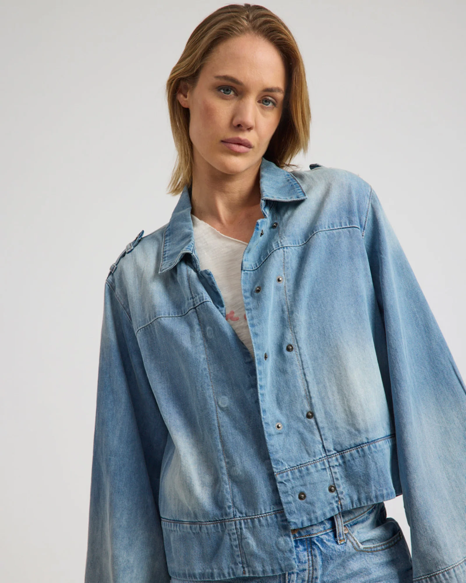 Victory Belle Denim Linen Jacket - Blue Latte - Image 9