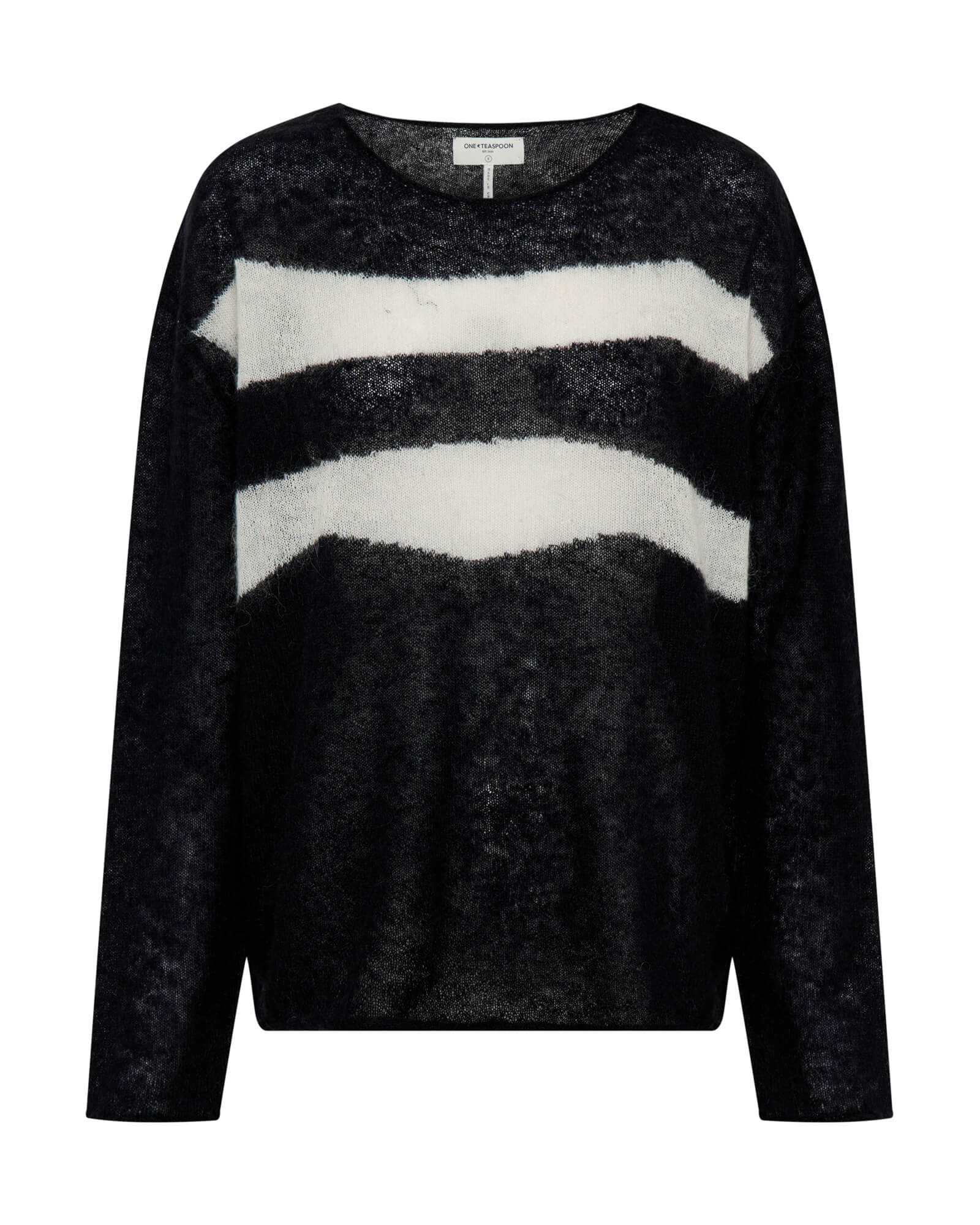 Vivianne Wide Neck Stripe Mohair Sweater - Black White - Image 6