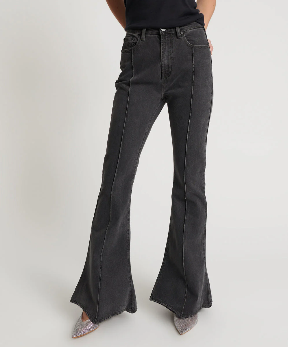 Trumpet High Waist Flared Denim Jeans - Washed Black - Image 2