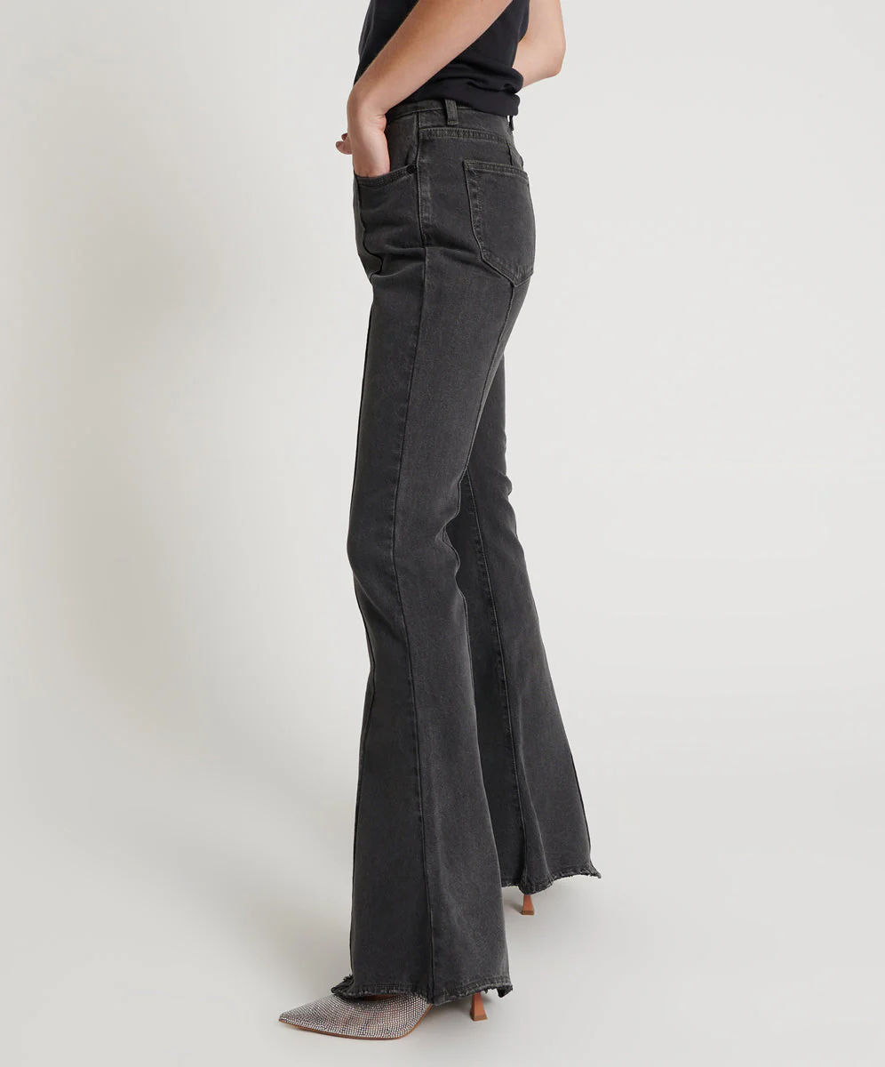 Trumpet High Waist Flared Denim Jeans - Washed Black - Image 3