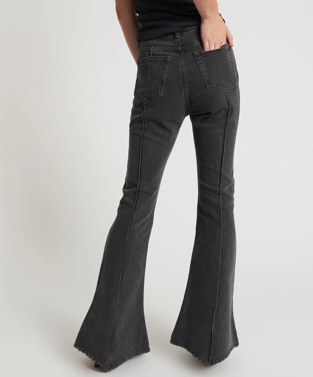 Trumpet High Waist Flared Denim Jeans - Washed Black - Image 4
