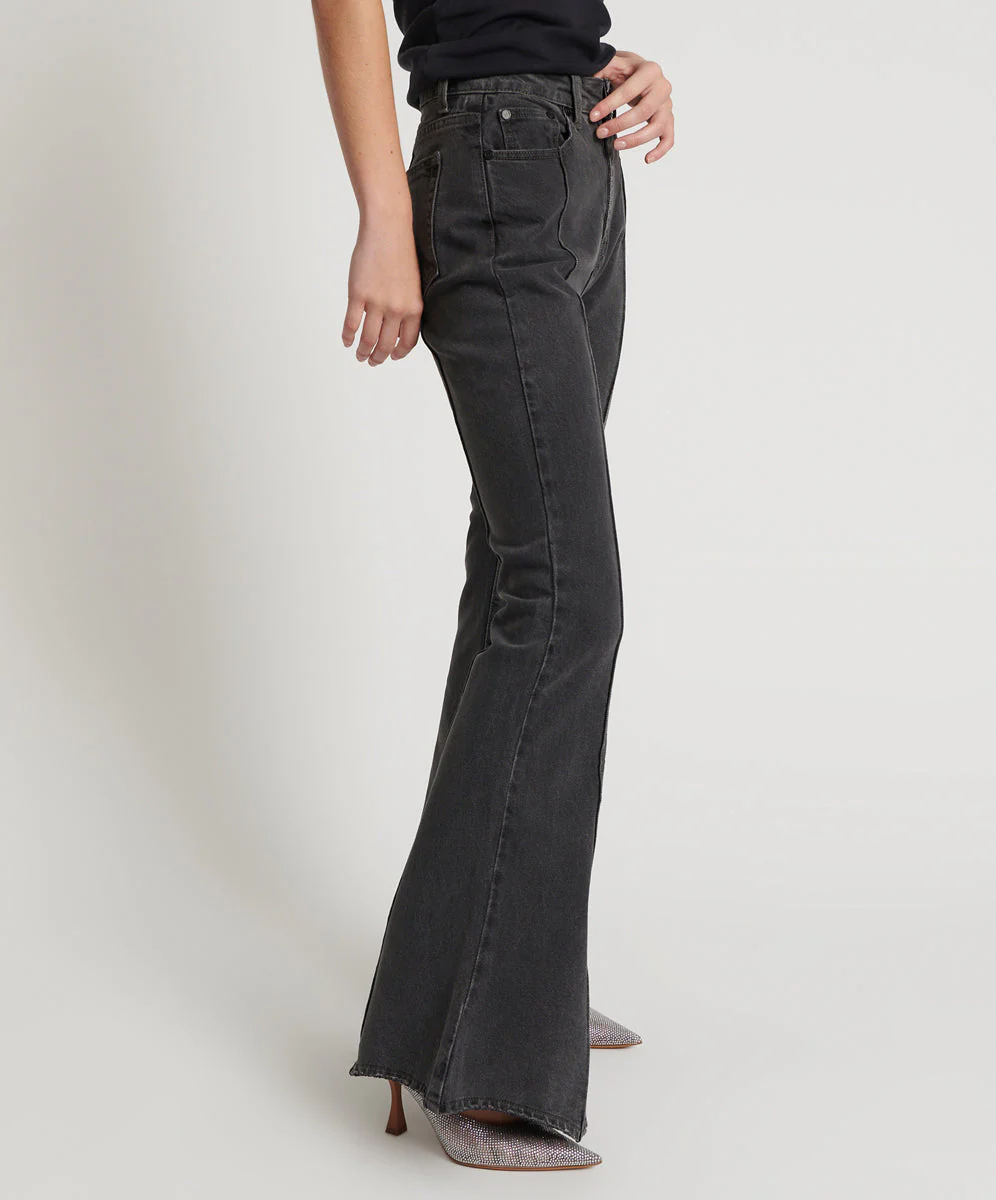 Trumpet High Waist Flared Denim Jeans - Washed Black - Image 5