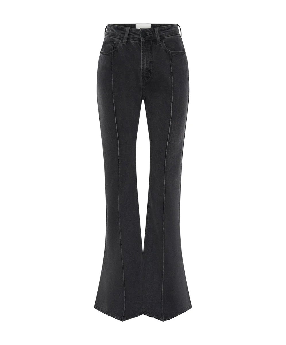 Trumpet High Waist Flared Denim Jeans - Washed Black - Image 6