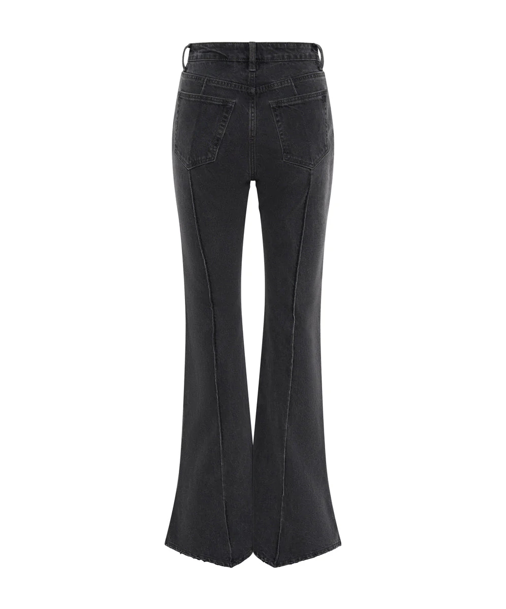 Trumpet High Waist Flared Denim Jeans - Washed Black - Image 7