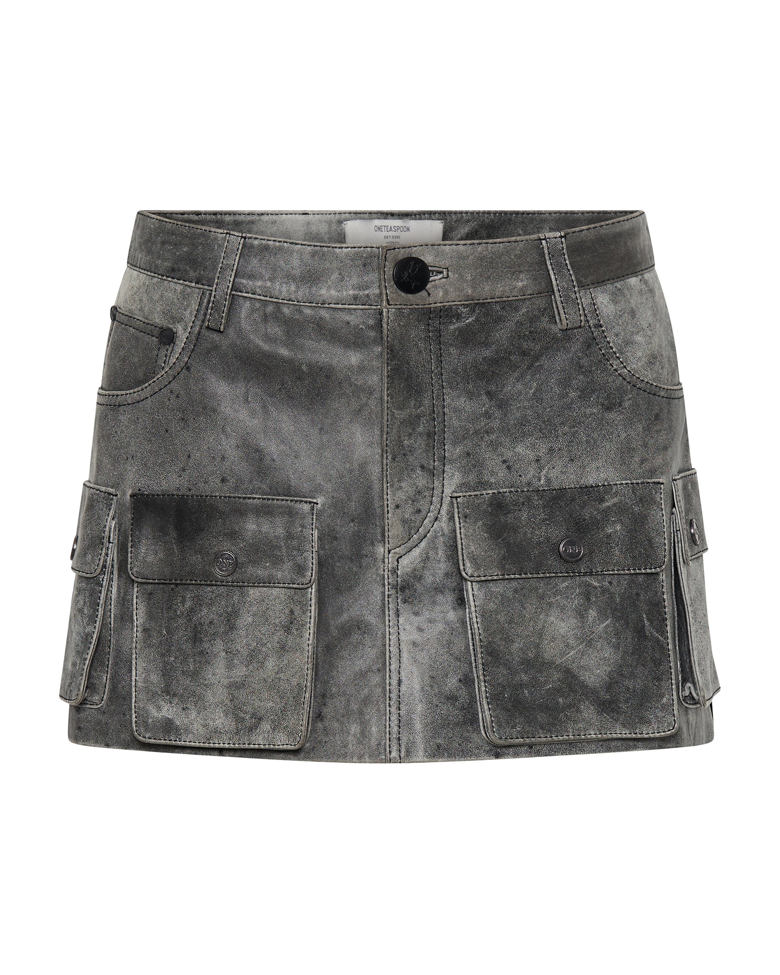 Leather Sloane Cargo Mini Skirt - Washed Black - Image 8