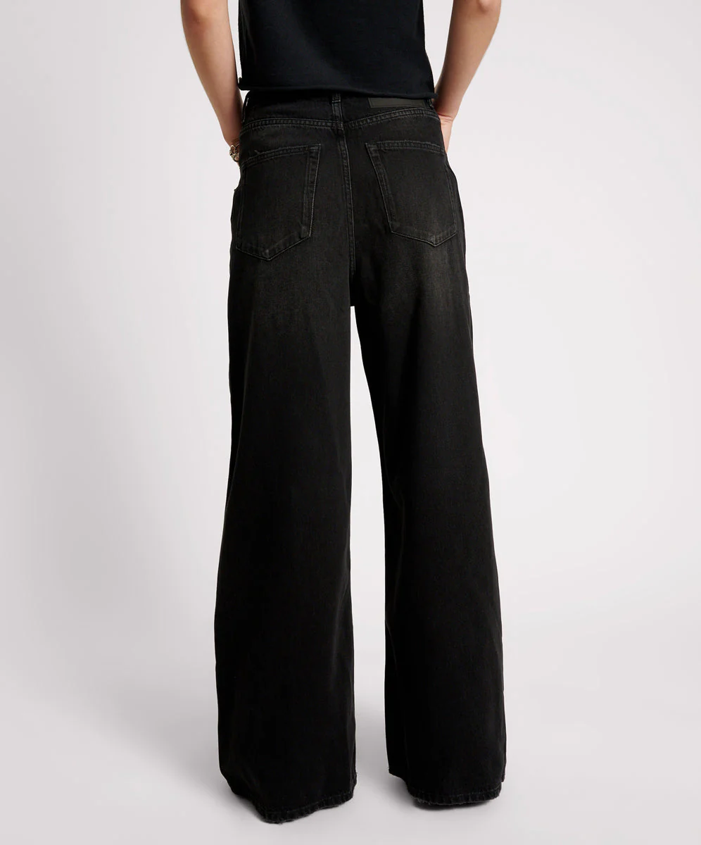 Love Machines Mid Waist Super Wide Leg Denim Jeans - Washed Black - Image 4