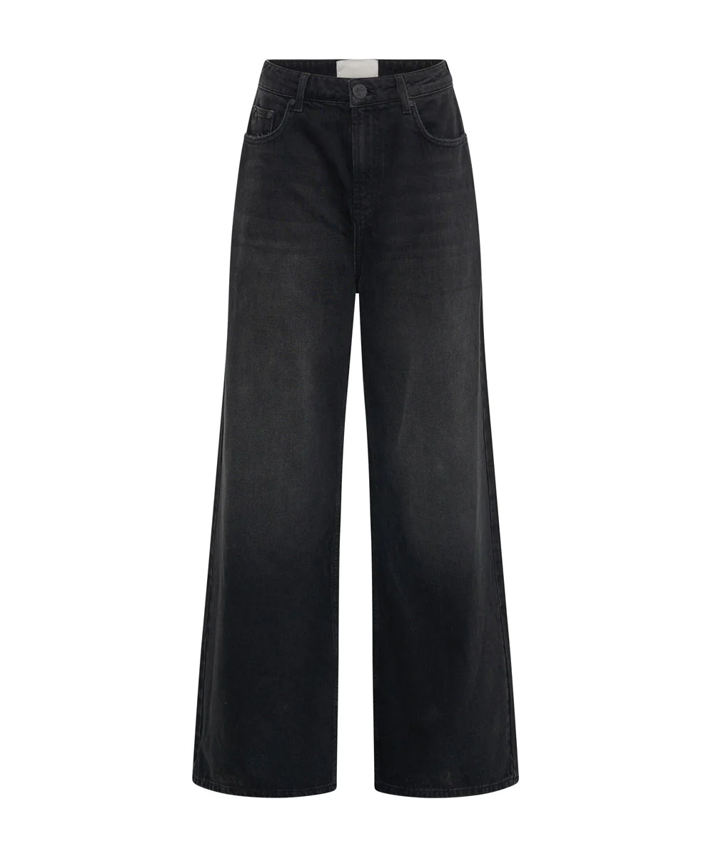 Love Machines Mid Waist Super Wide Leg Denim Jeans - Washed Black - Image 6