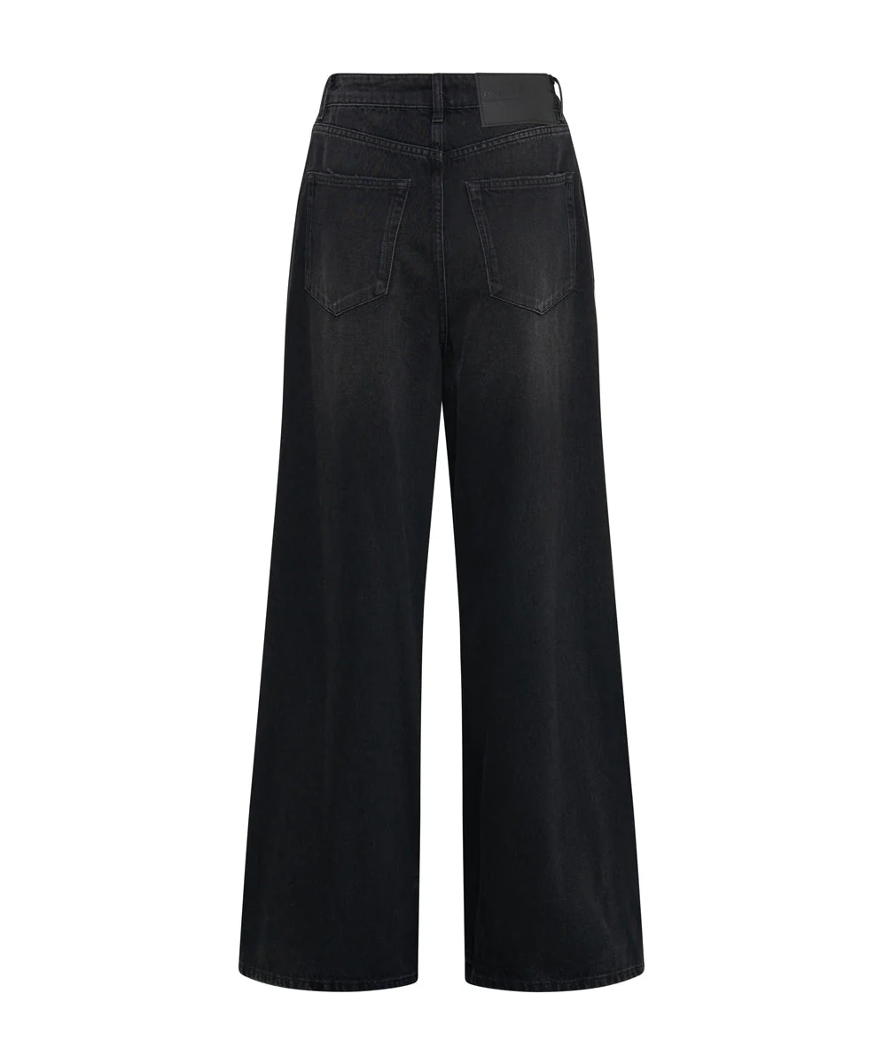 Love Machines Mid Waist Super Wide Leg Denim Jeans - Washed Black - Image 7