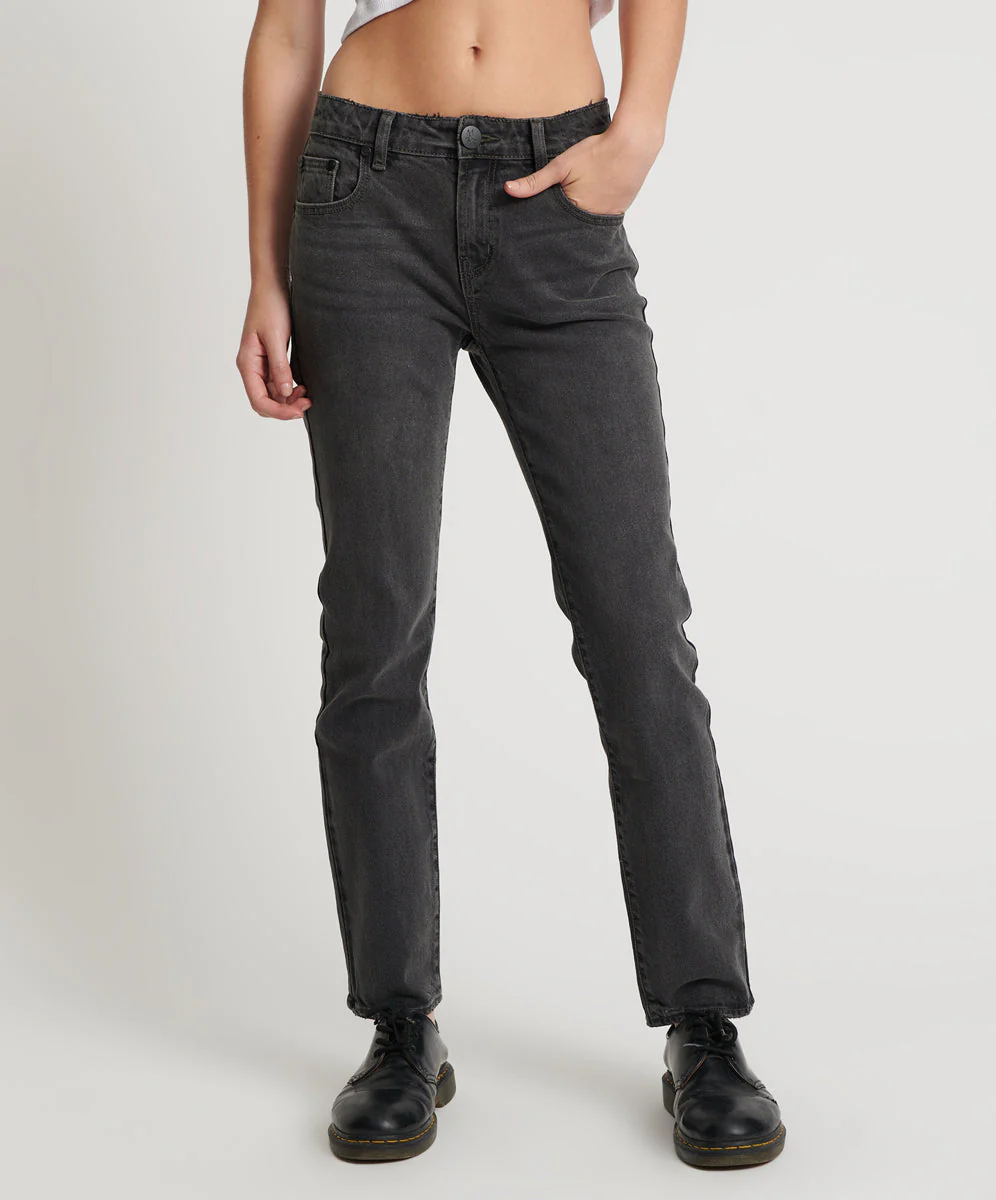Stixx Low Waist Slim Straight Leg Denim Jeans - Washed Black - Image 2