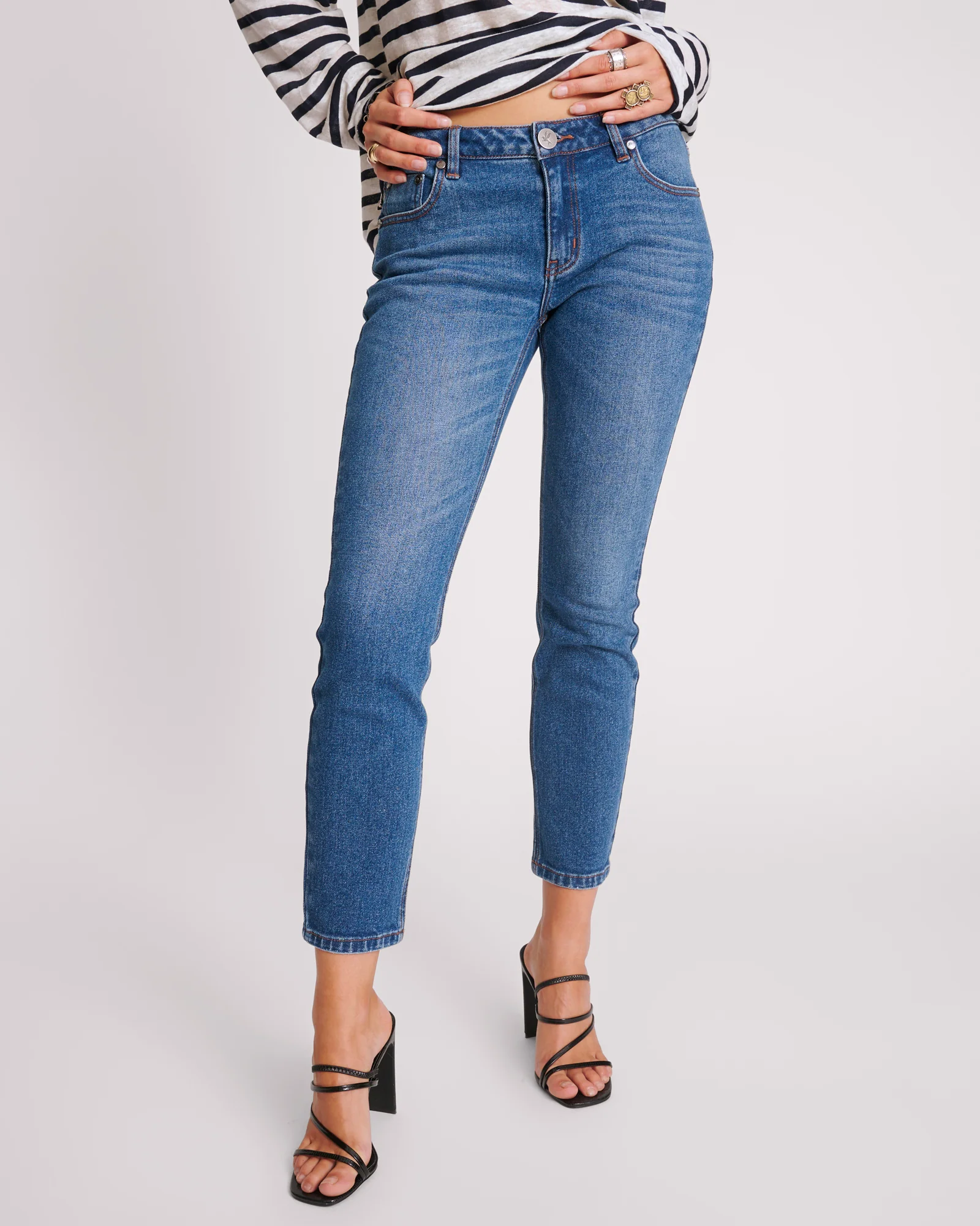 Stixx Low Waist Slim Straight Leg Denim Jeans - Washed Blue - Image 2