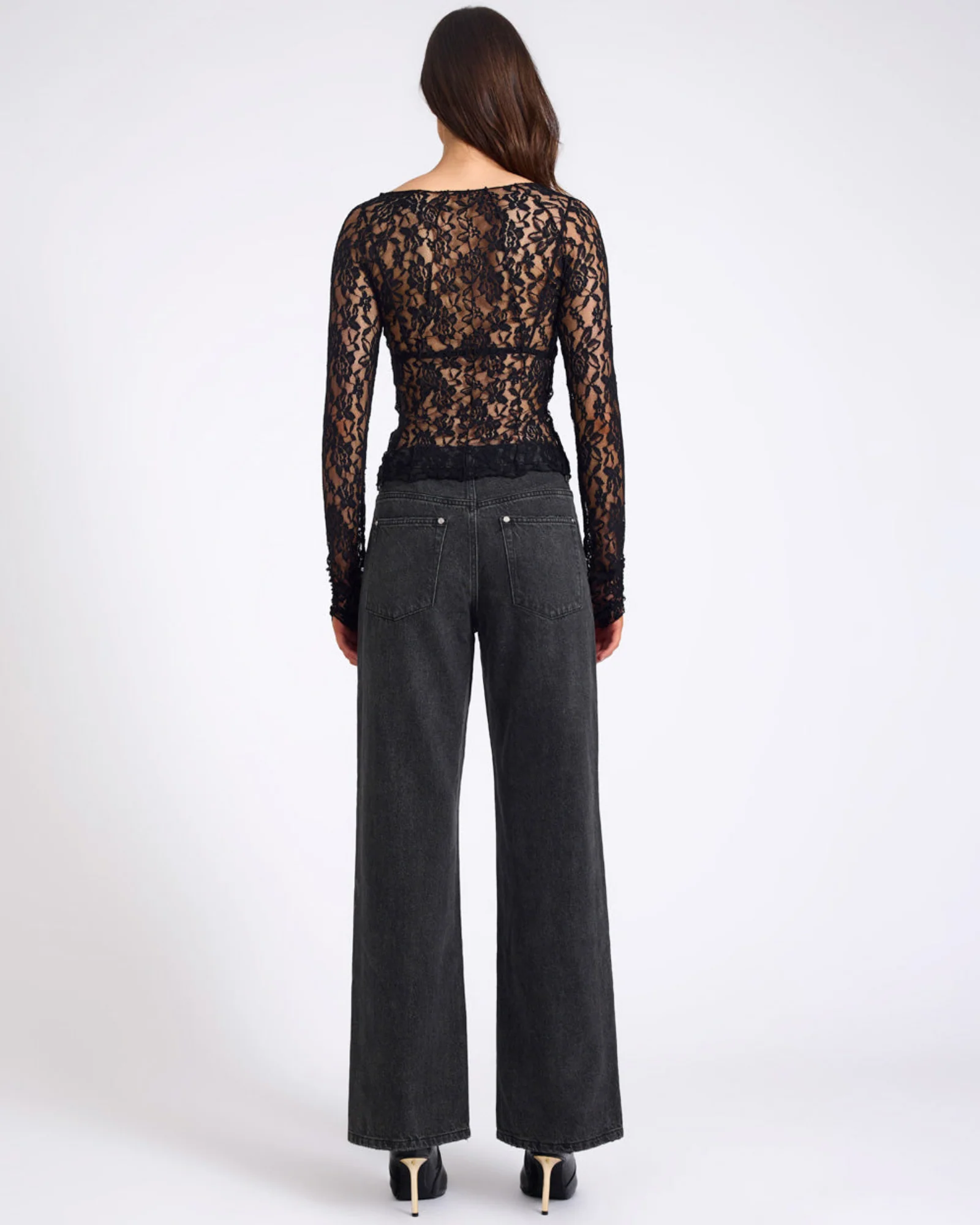 Wednesday Lace Long Sleeve Top - Black - Image 5