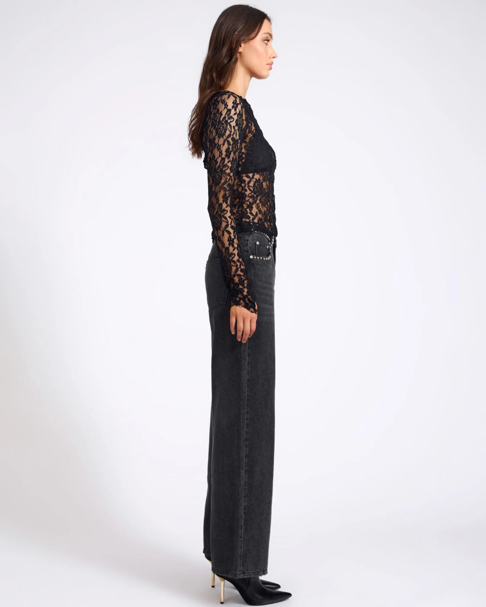 Wednesday Lace Long Sleeve Top - Black - Image 6