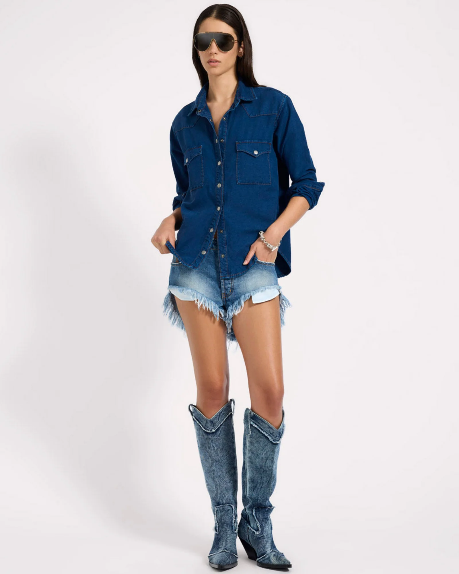 Western Denim Shirt - Deep Blue - Image 2
