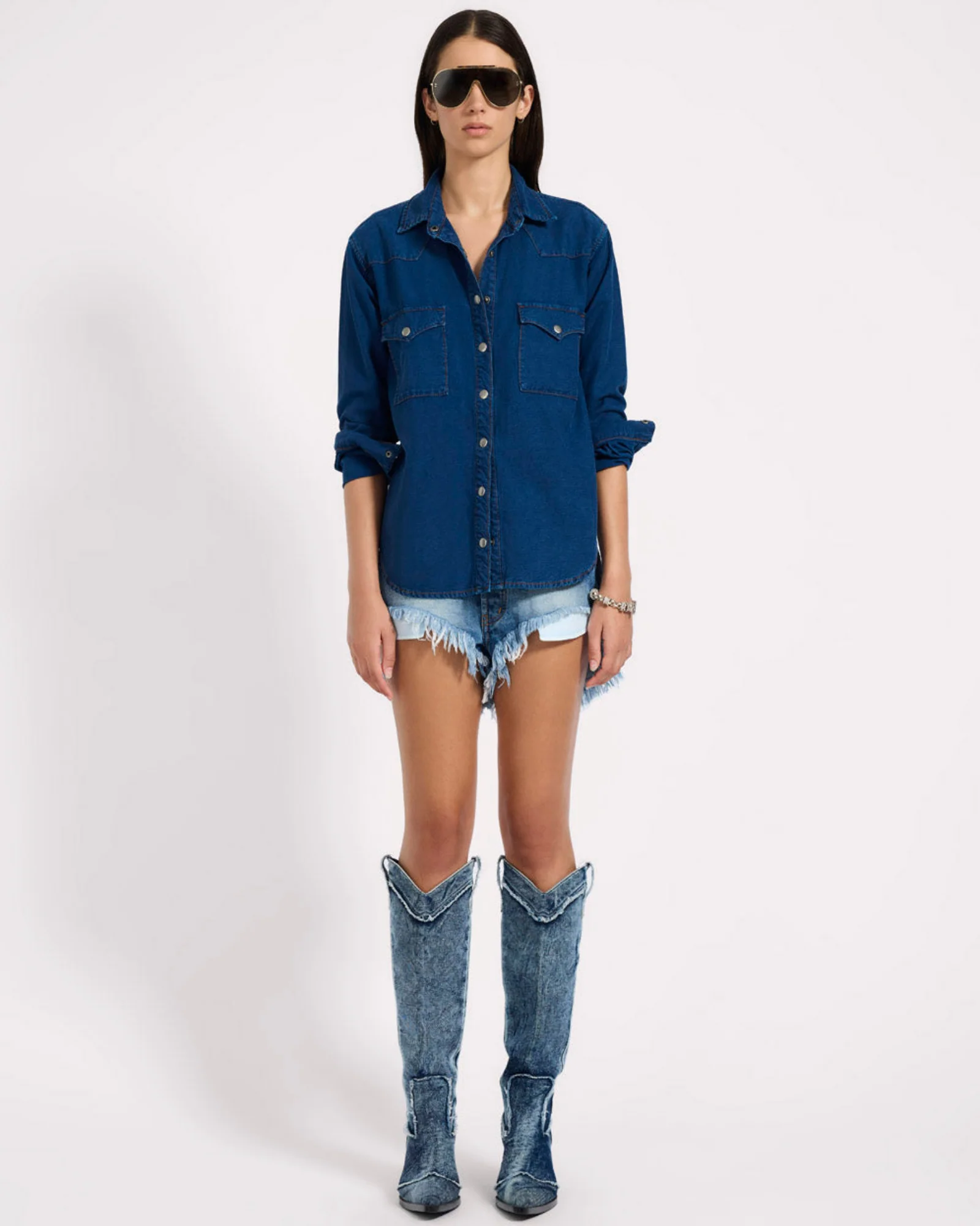 Western Denim Shirt - Deep Blue - Image 3