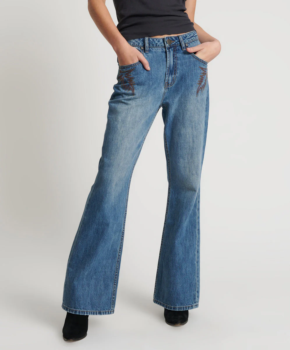 Charlie High Waist Slim Flared Denim Jeans - Westland Blue - Image 2