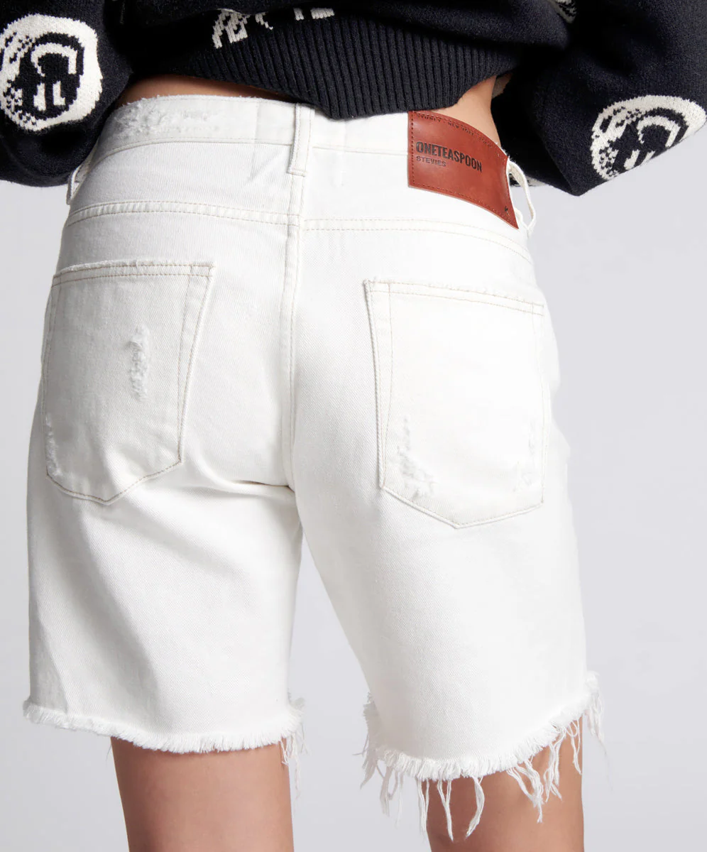 Stevies Low Waist Waist Long Length Boyfriend Denim Shorts - White Beauty - Image 4