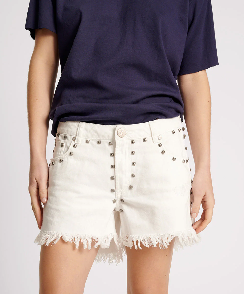 WHITE BEAUTY STUDDED MARLONS LOW WAIST BOYFRIEND SHORTS - Image 3