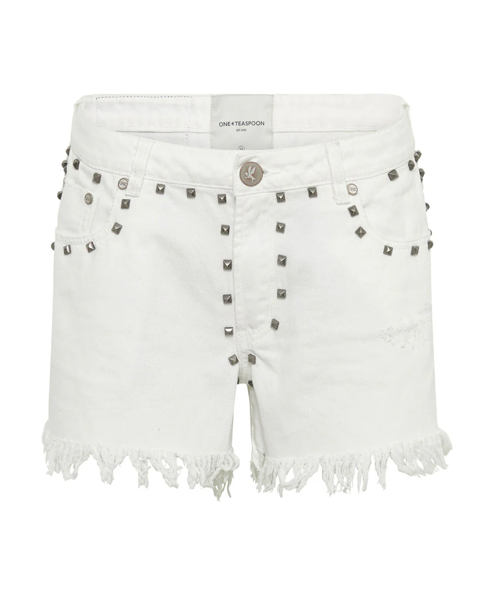WHITE BEAUTY STUDDED MARLONS LOW WAIST BOYFRIEND SHORTS - Image 6