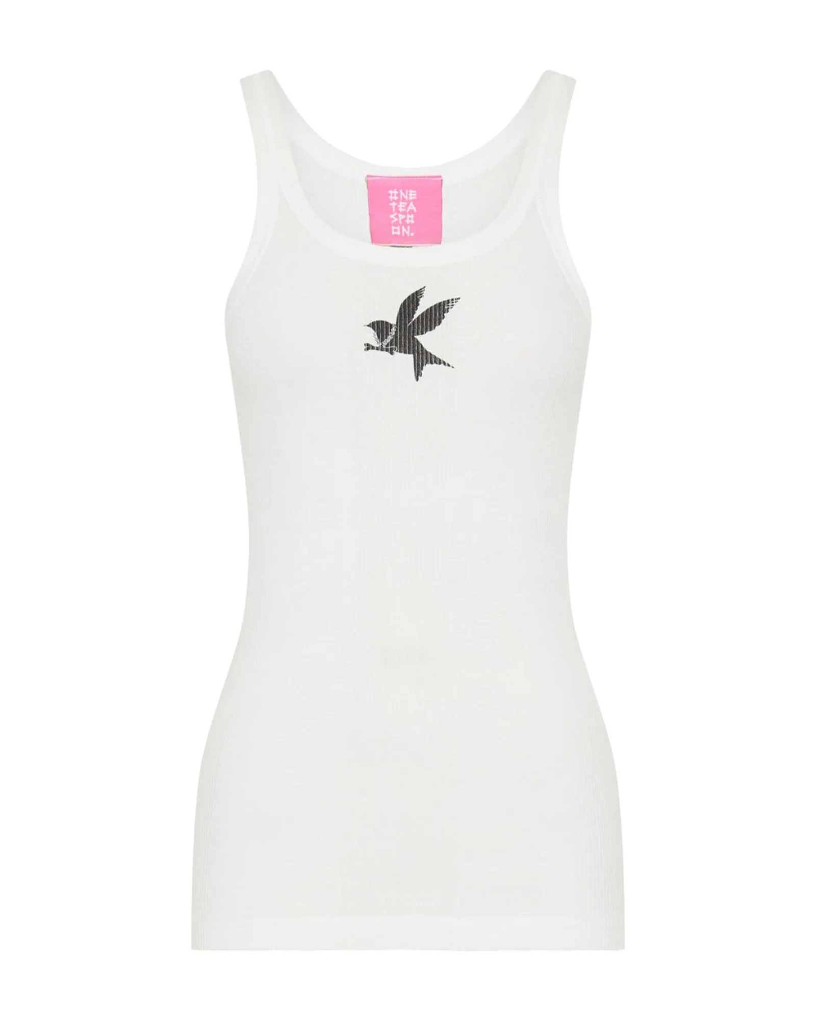 One Teaspoon Logo Bower Bird Ribbed Singlet - White - Image 5