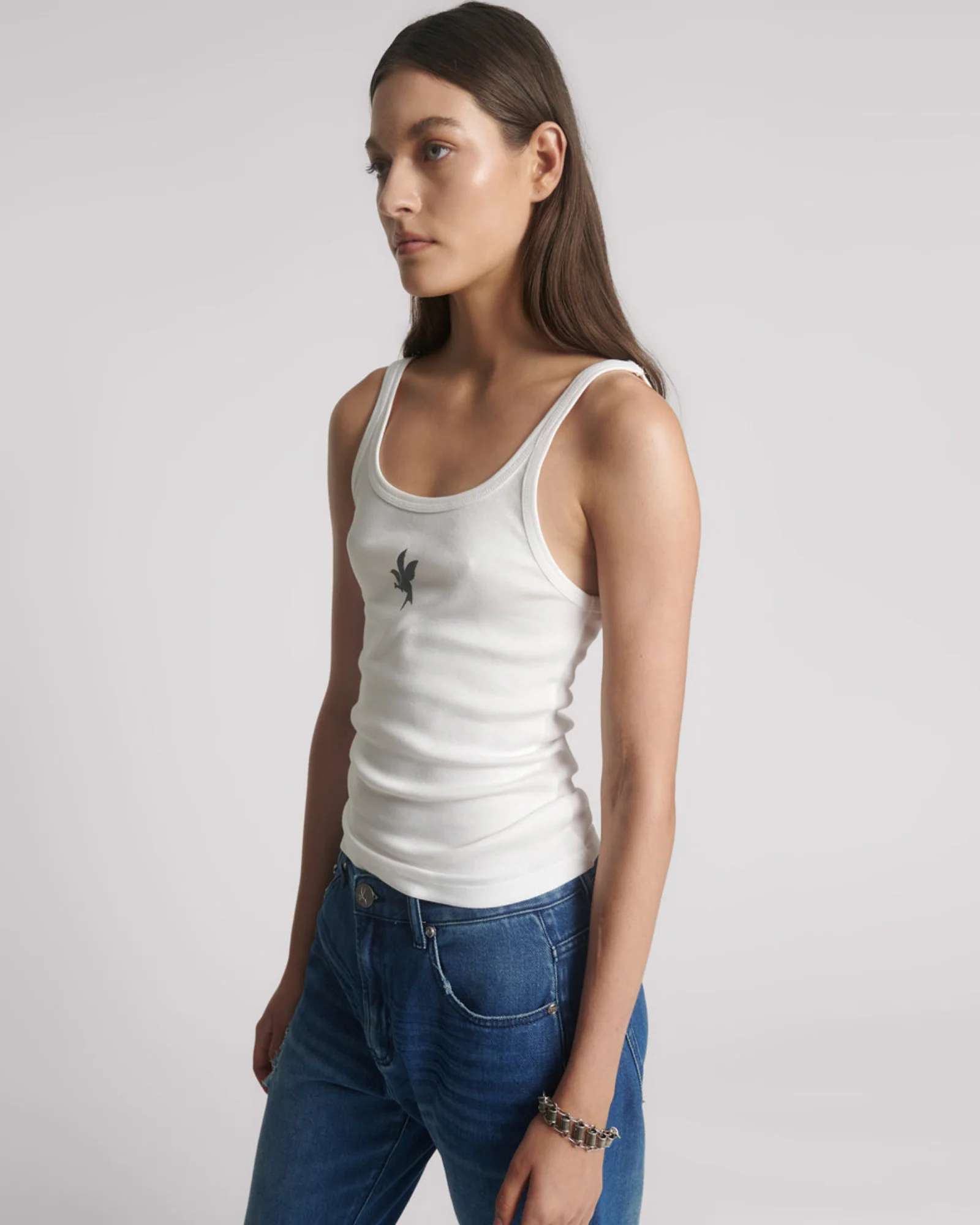 One Teaspoon Fine Ribbed Singlet - White - Image 3