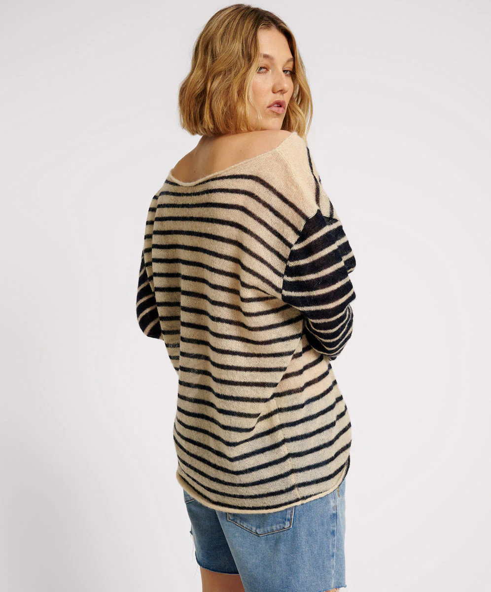 Wide Neck Striped Mohair Sweater - Ivory/Navy - Image 5