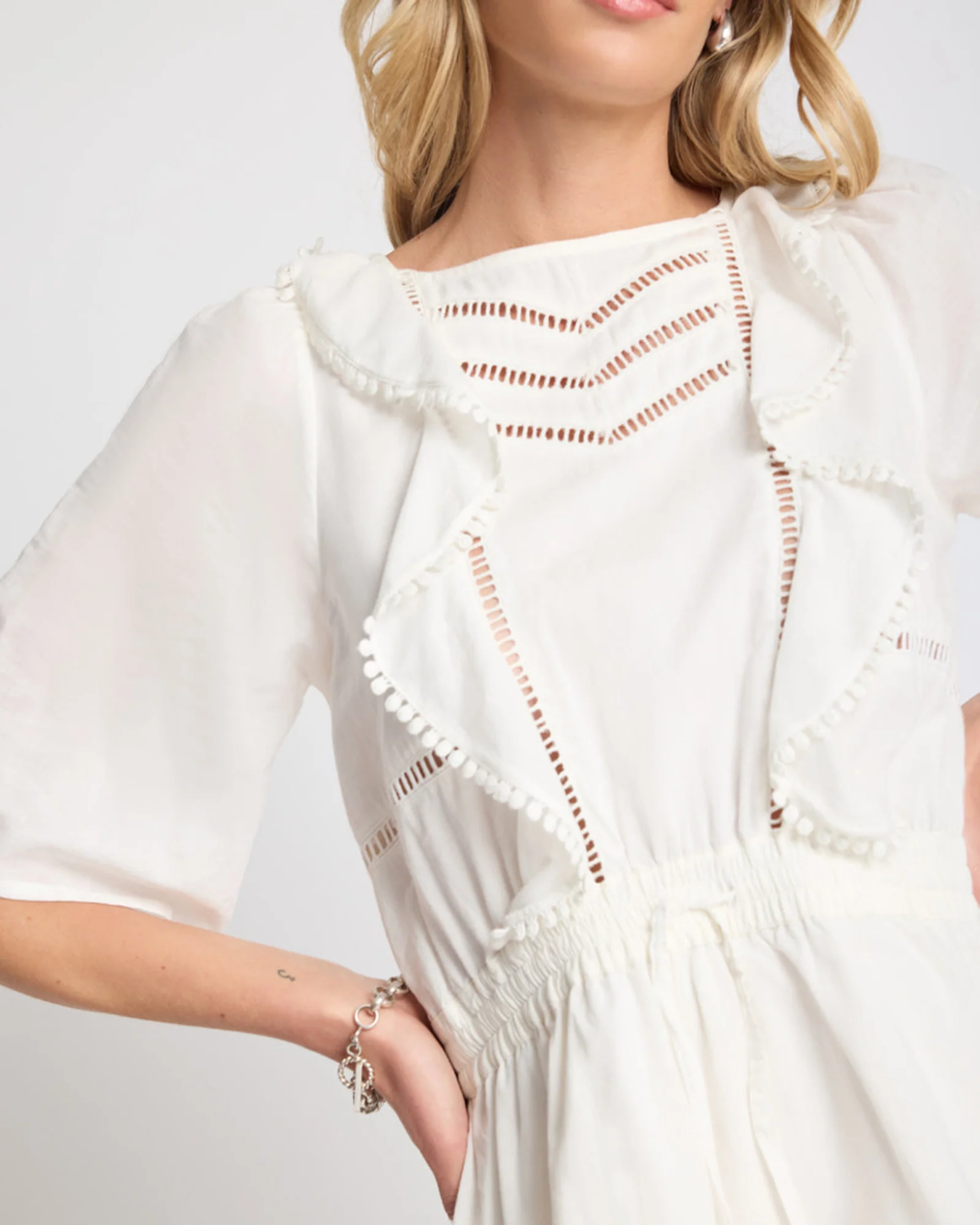 Woodstock Ruffle Mini Dress - Ivory - Image 11