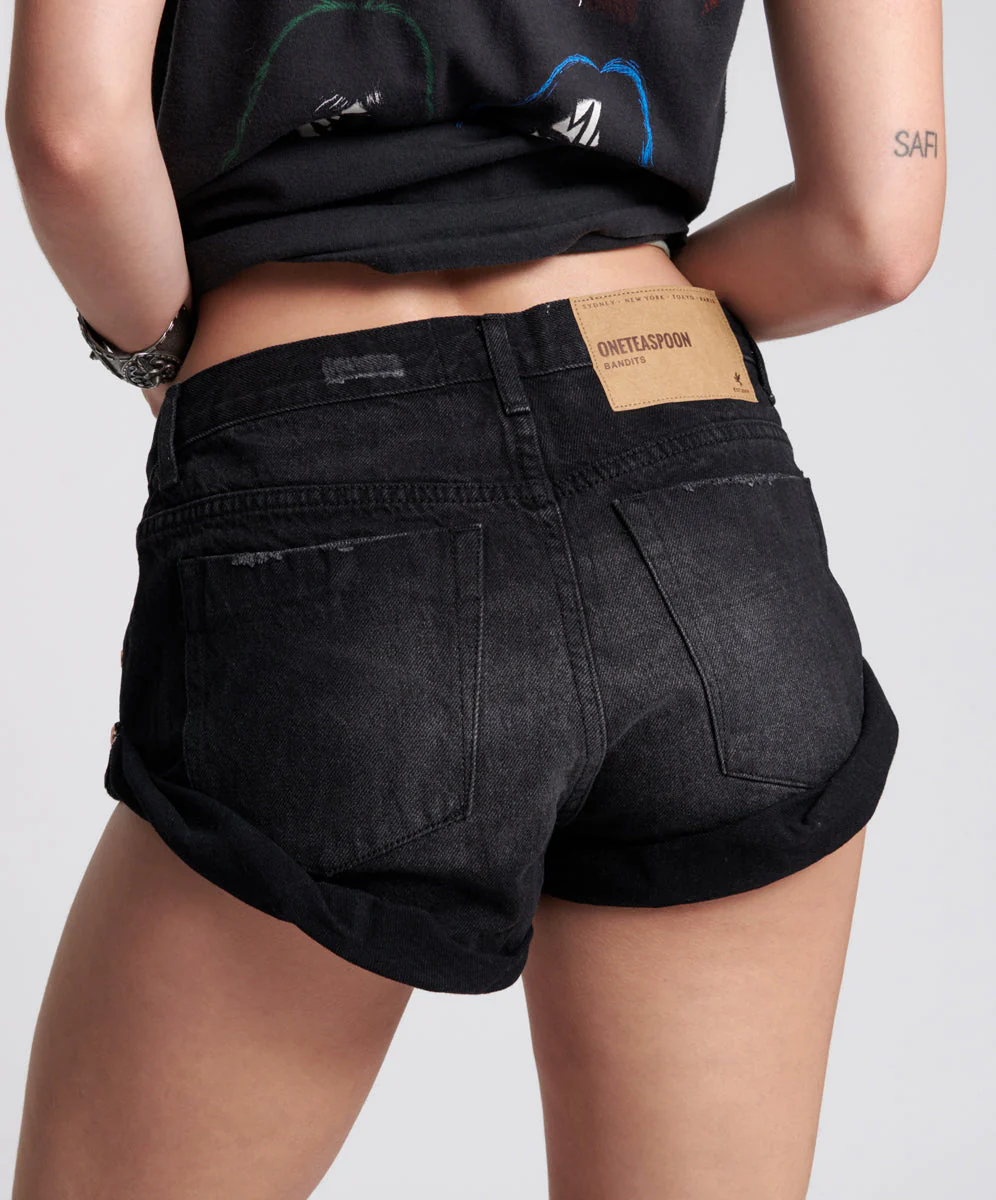 Bandits Low Waist Denim Shorts - Archived Worn Black - Image 3