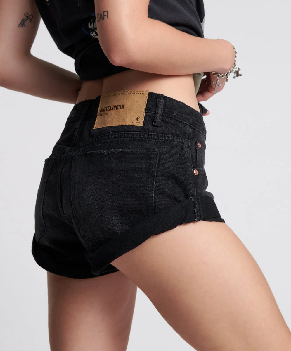 Bandits Low Waist Denim Shorts - Archived Worn Black - Image 4