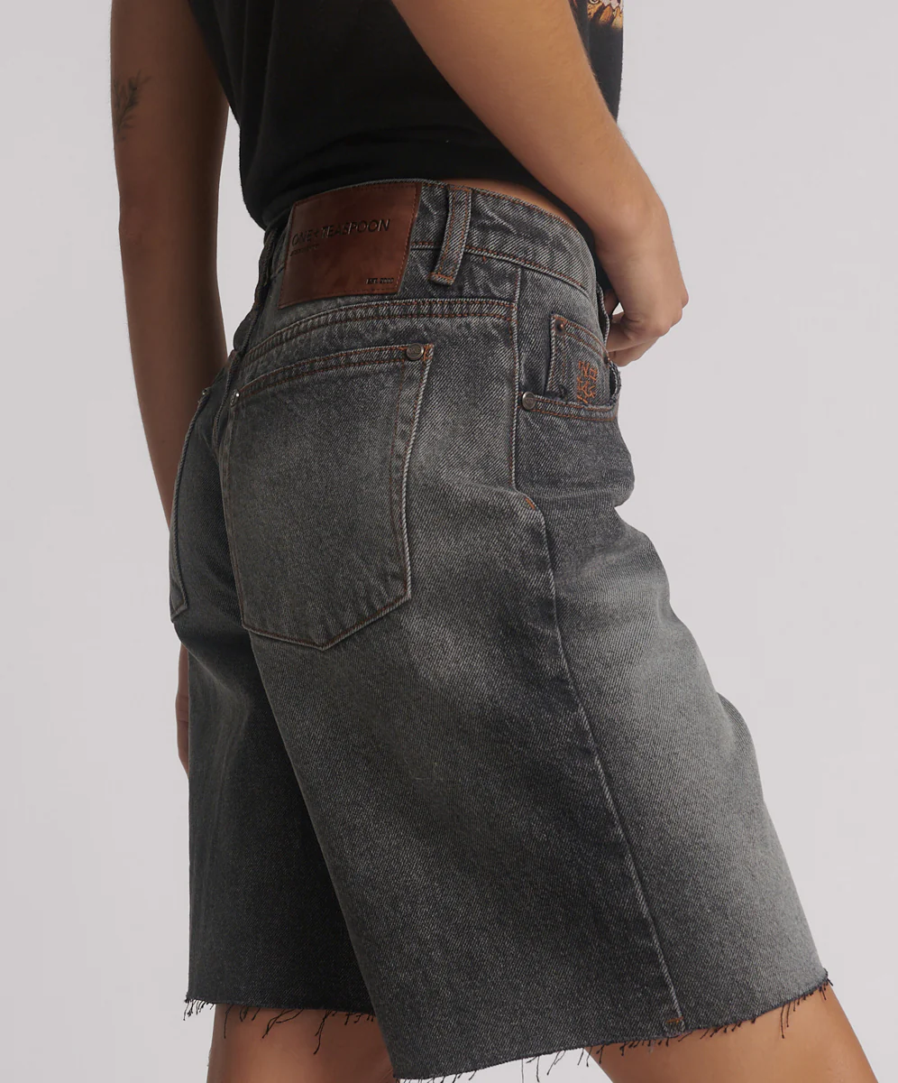Jacksons Mid Waist Wide Leg Denim Shorts - Worn Black - Image 7