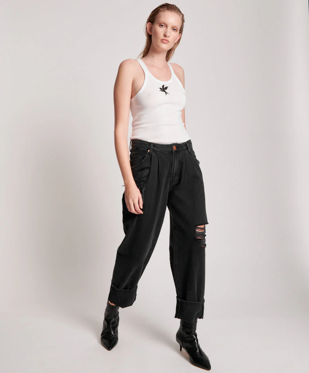 Smiths Low Waist Wide Leg Denim Jeans - Worn Black