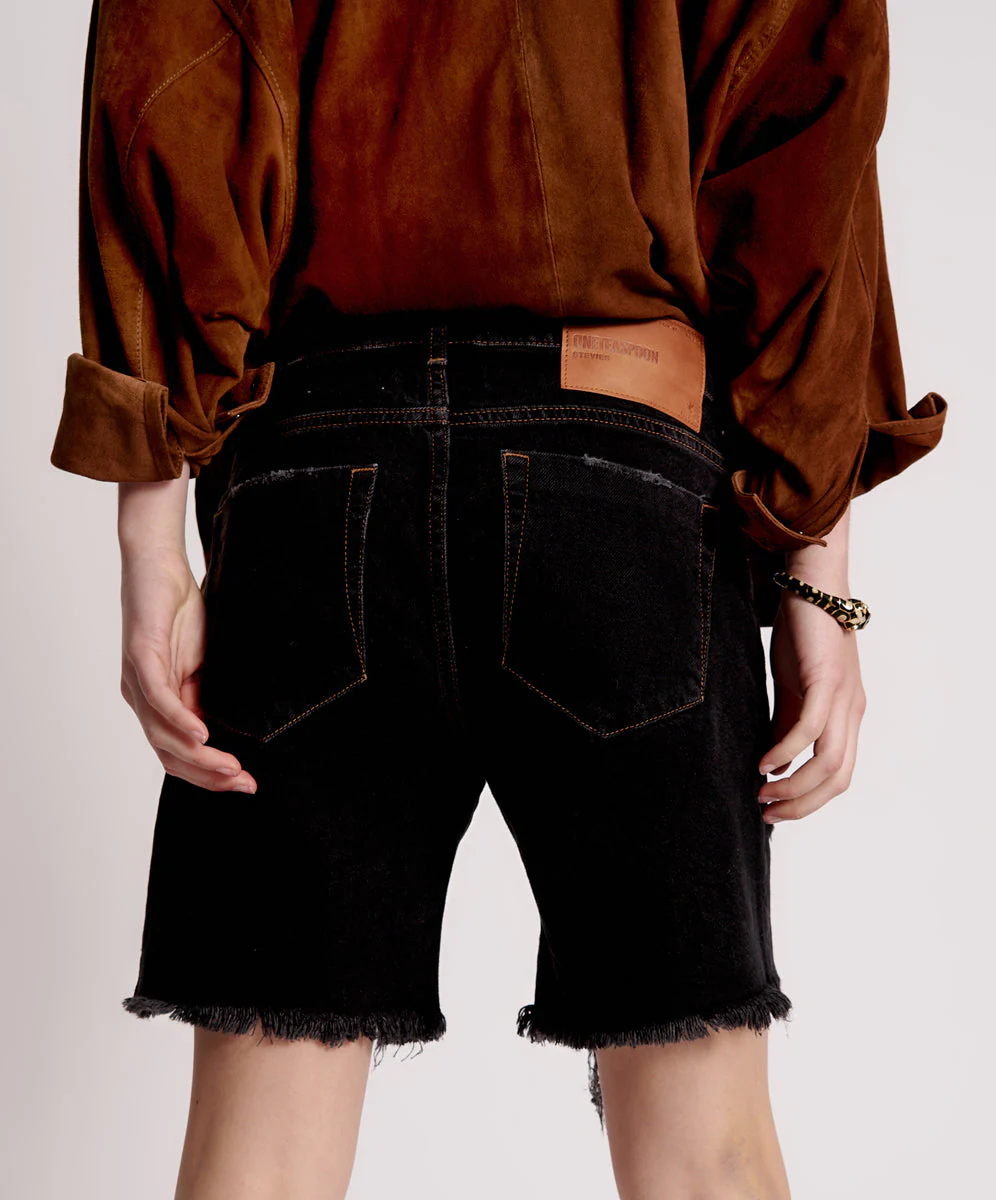 Stevies Low Waist Waist Long Length Boyfriend Denim Shorts - Worn Black - Image 5