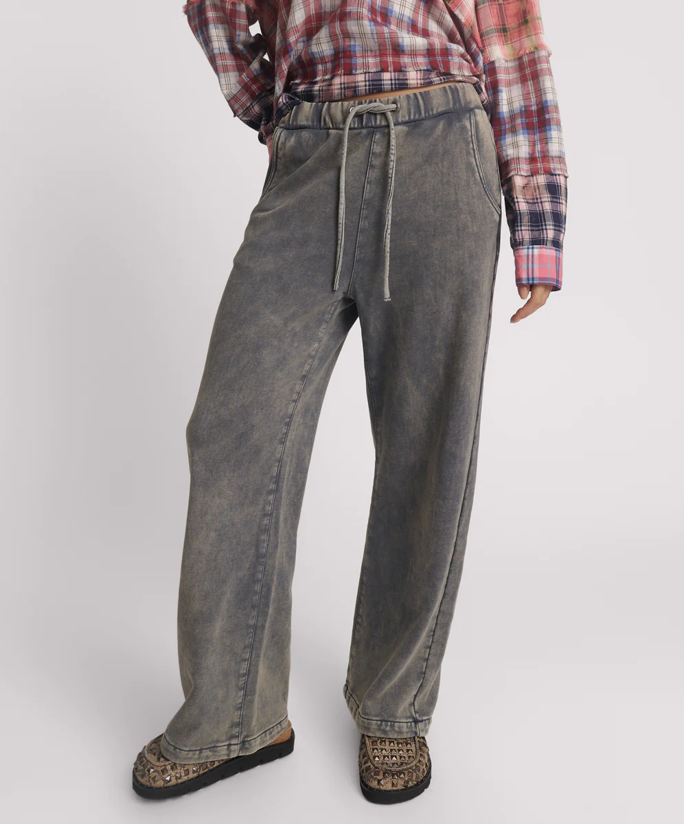 Wide Leg Fleece Sweat Pants - Worn Indigo - Image 2
