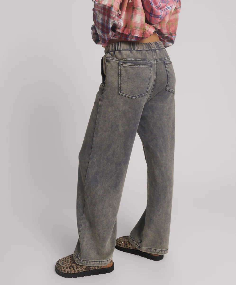 Wide Leg Fleece Sweat Pants - Worn Indigo - Image 3