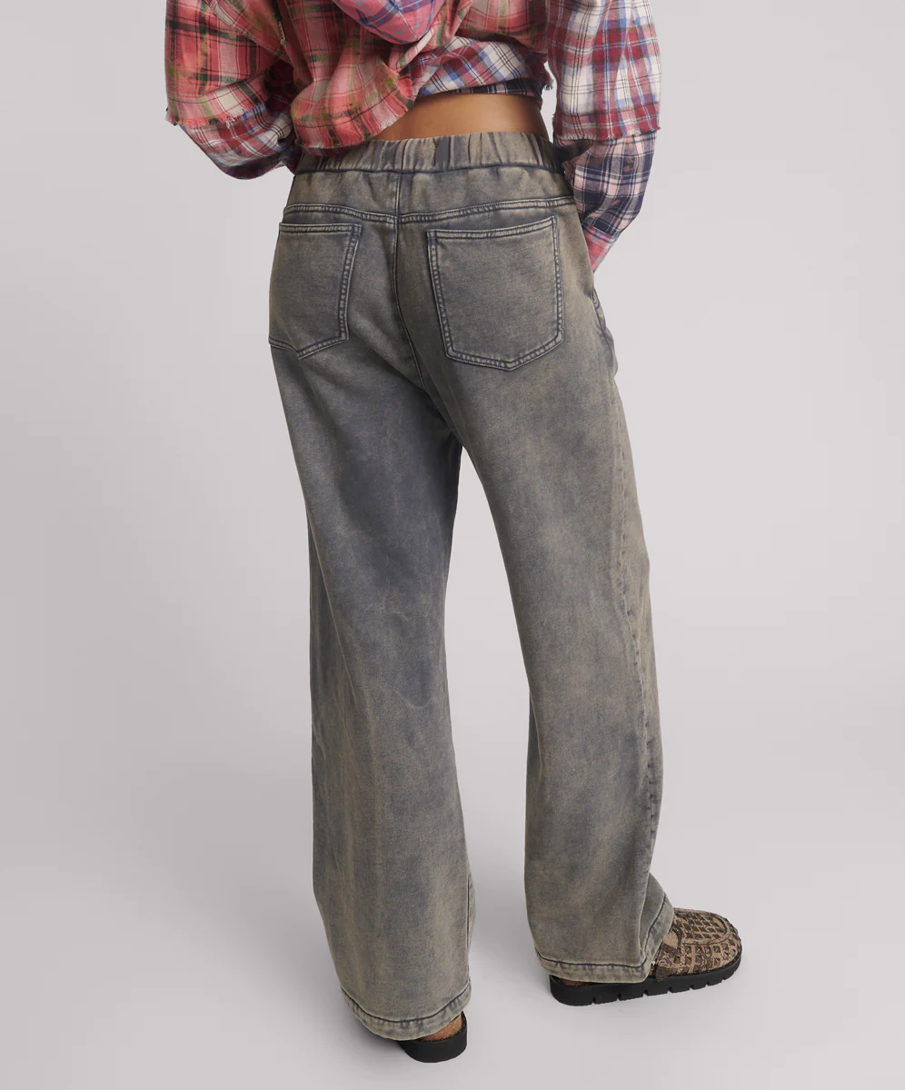 Wide Leg Fleece Sweat Pants - Worn Indigo - Image 4