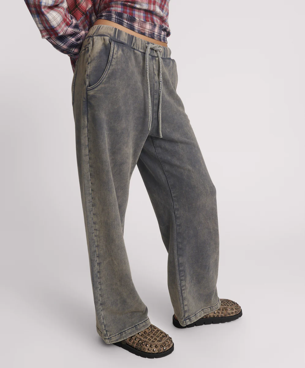 Wide Leg Fleece Sweat Pants - Worn Indigo - Image 5