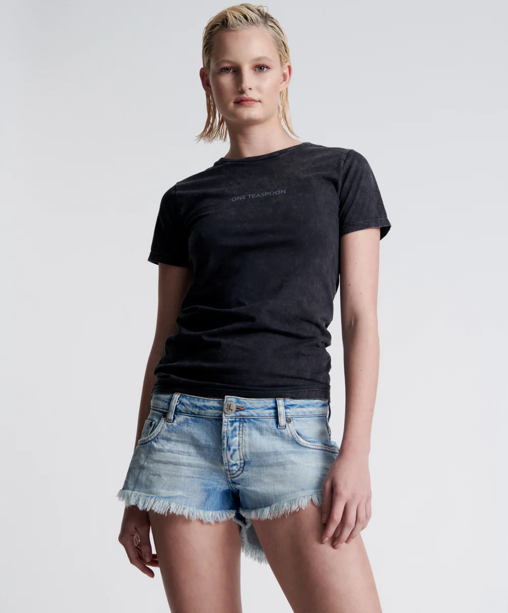 WORN OUT HENDRIXE DUKES LOW WAIST MINI DENIM SHORTS - Image 2